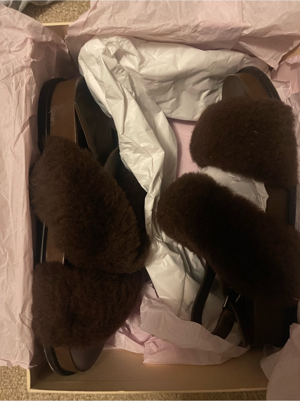 Alexandre Birman Women's Brown Shearling Slide Sandals